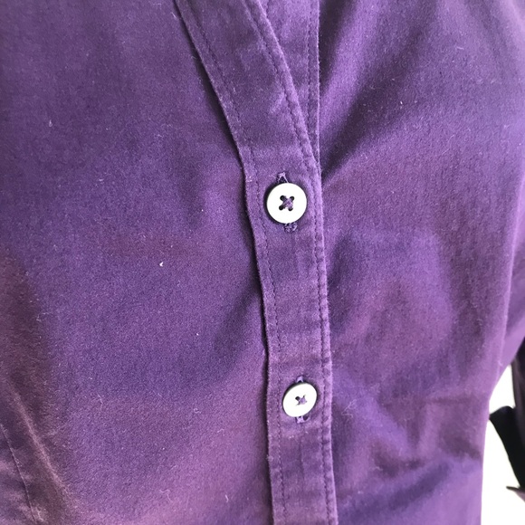 BANANA REPUBLIC Fitted Stretch Button Down, Purple Shirt, 3/4 Length Sleeves, LP - Picture 6 of 15